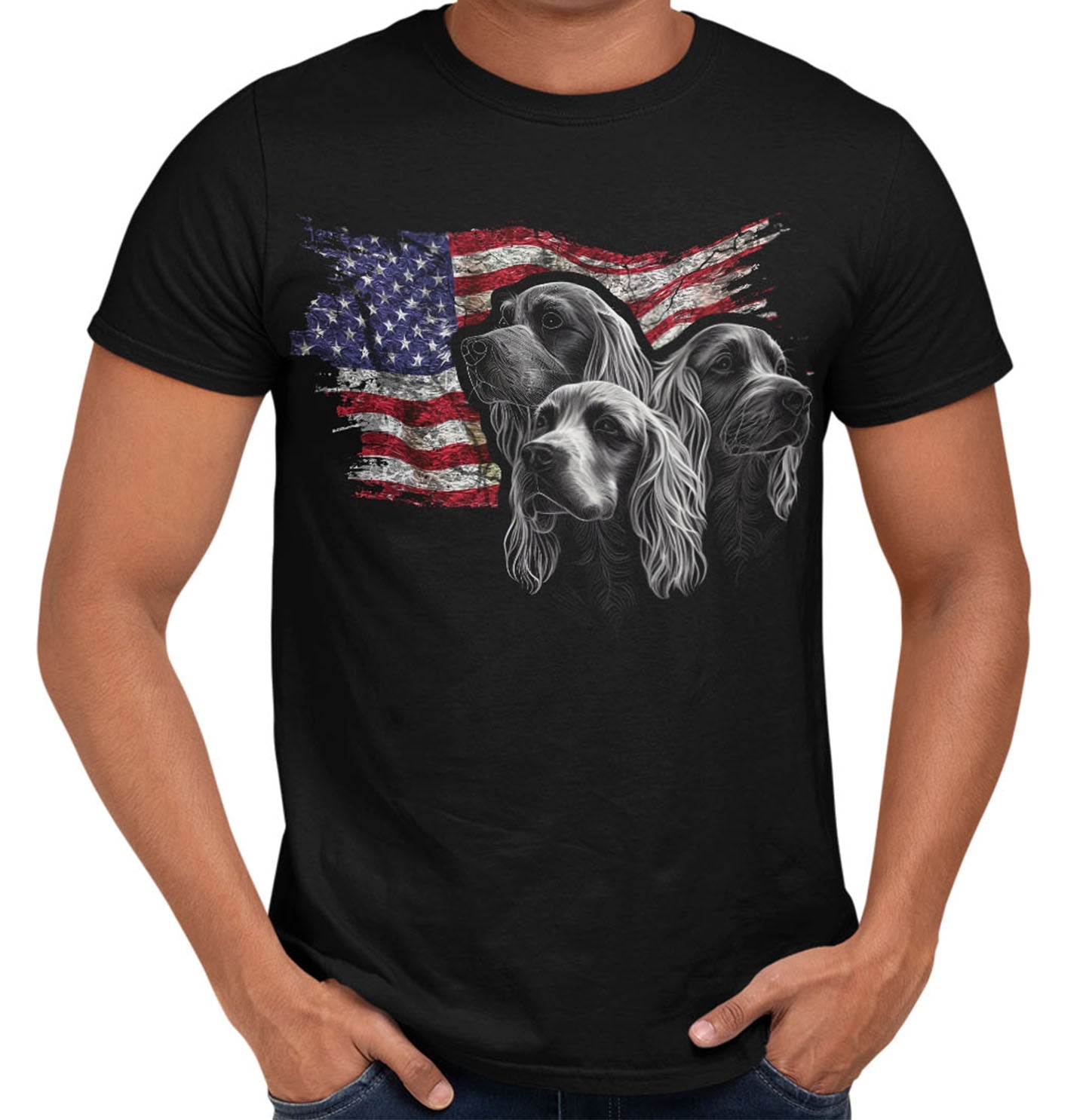 Patriotic American Water Spaniel American Flag - Adult Unisex T-Shirt