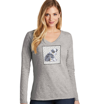 Australian Shepherd Puppy Love Text - Women's V-Neck Long Sleeve T-Shirt