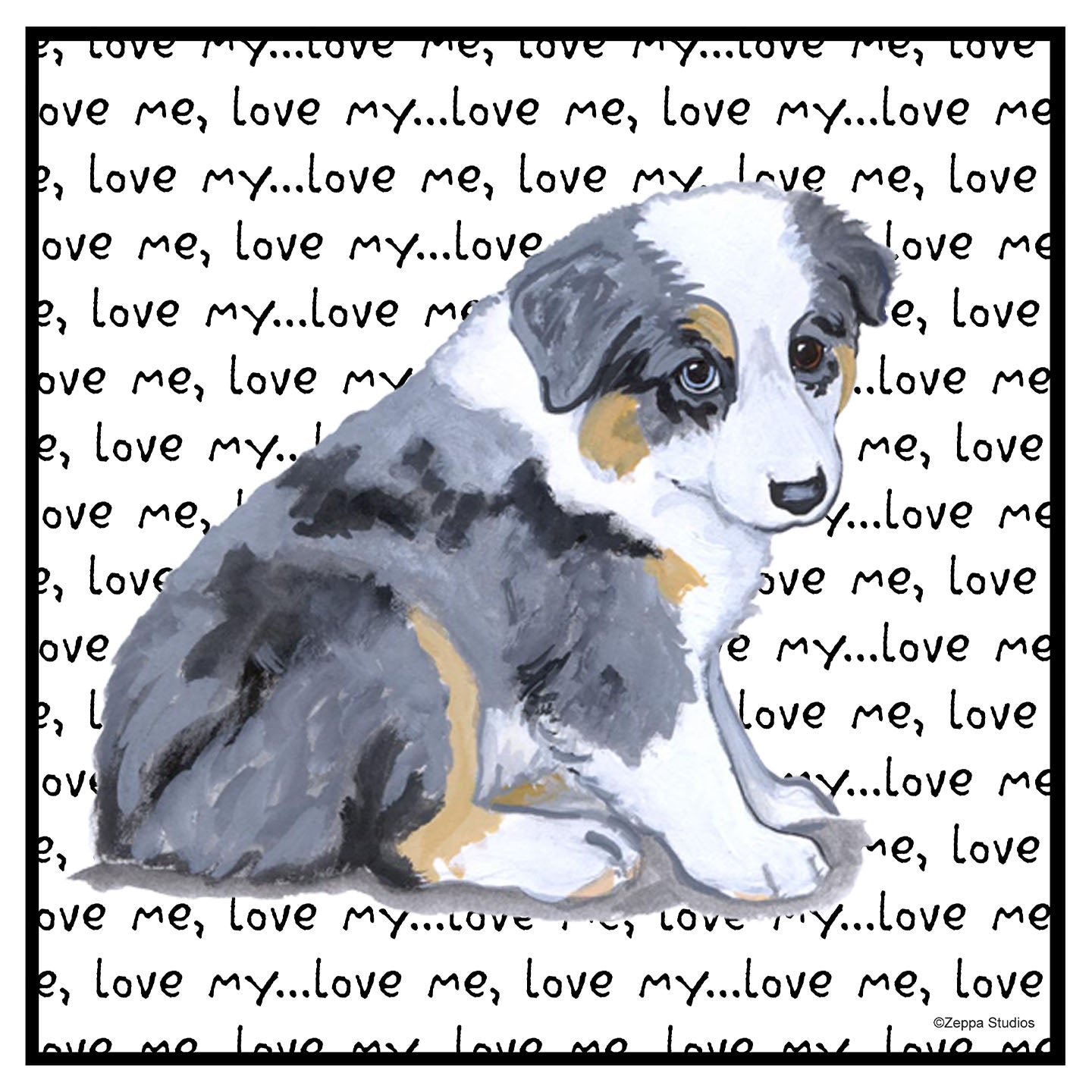 Australian Shepherd Puppy Love Text - Women's V-Neck Long Sleeve T-Shirt