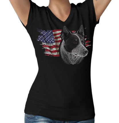 Patriotic Australian Cattle Dog American Flag - Women's V-Neck T-Shirt