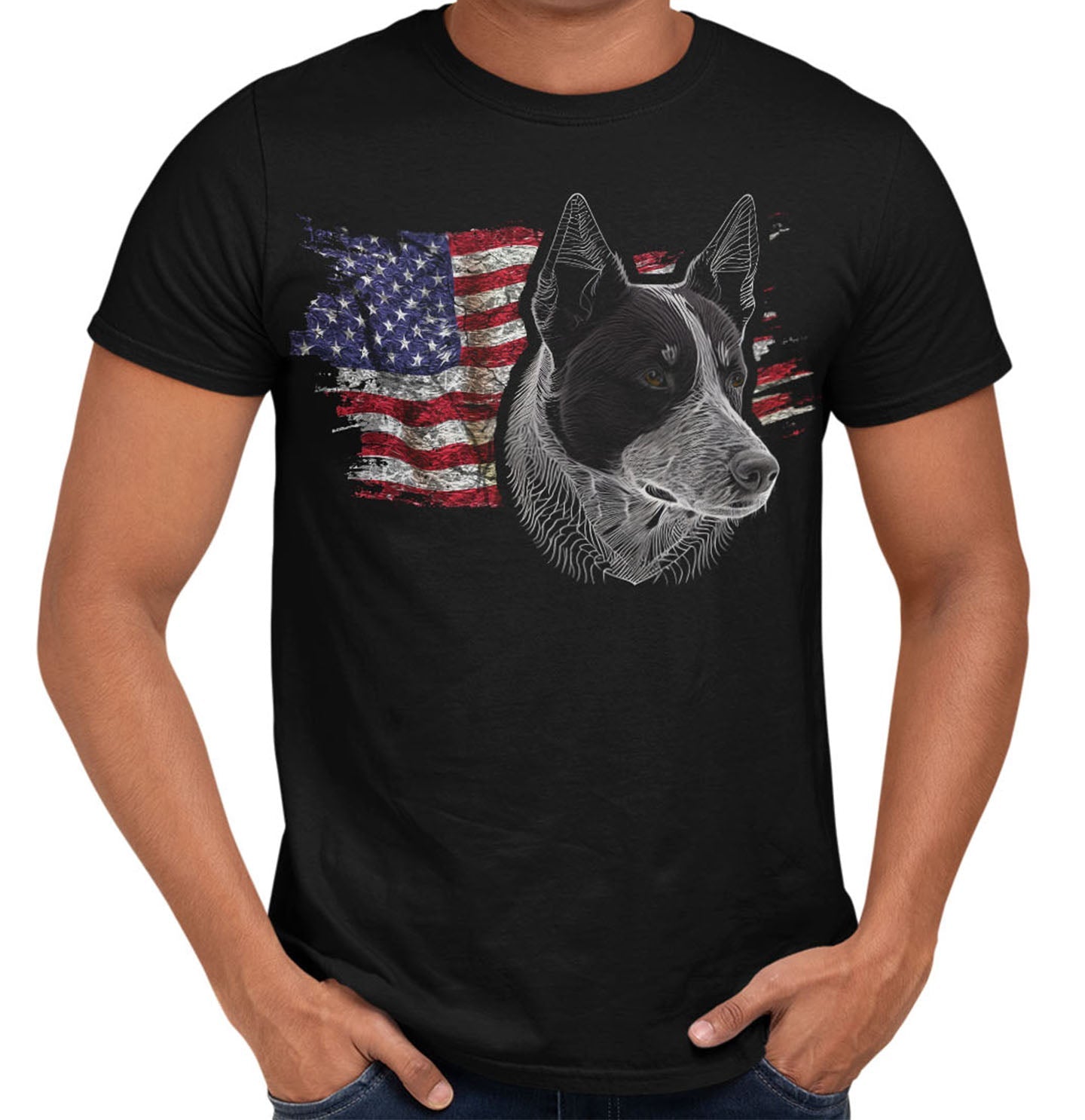 Patriotic Australian Cattle Dog American Flag - Adult Unisex T-Shirt