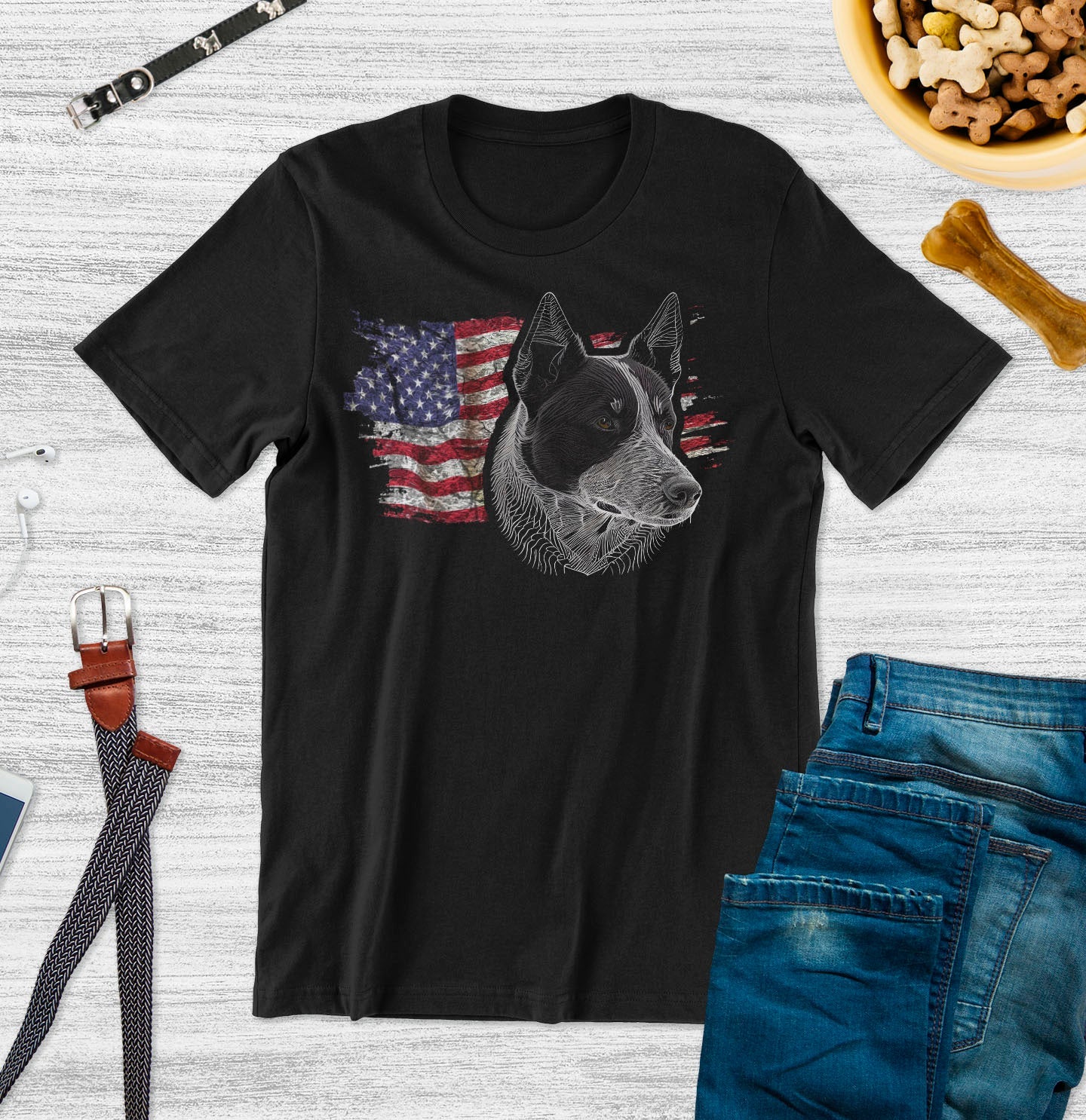 Patriotic Australian Cattle Dog American Flag - Adult Unisex T-Shirt