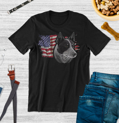 Patriotic Australian Cattle Dog American Flag - Adult Unisex T-Shirt