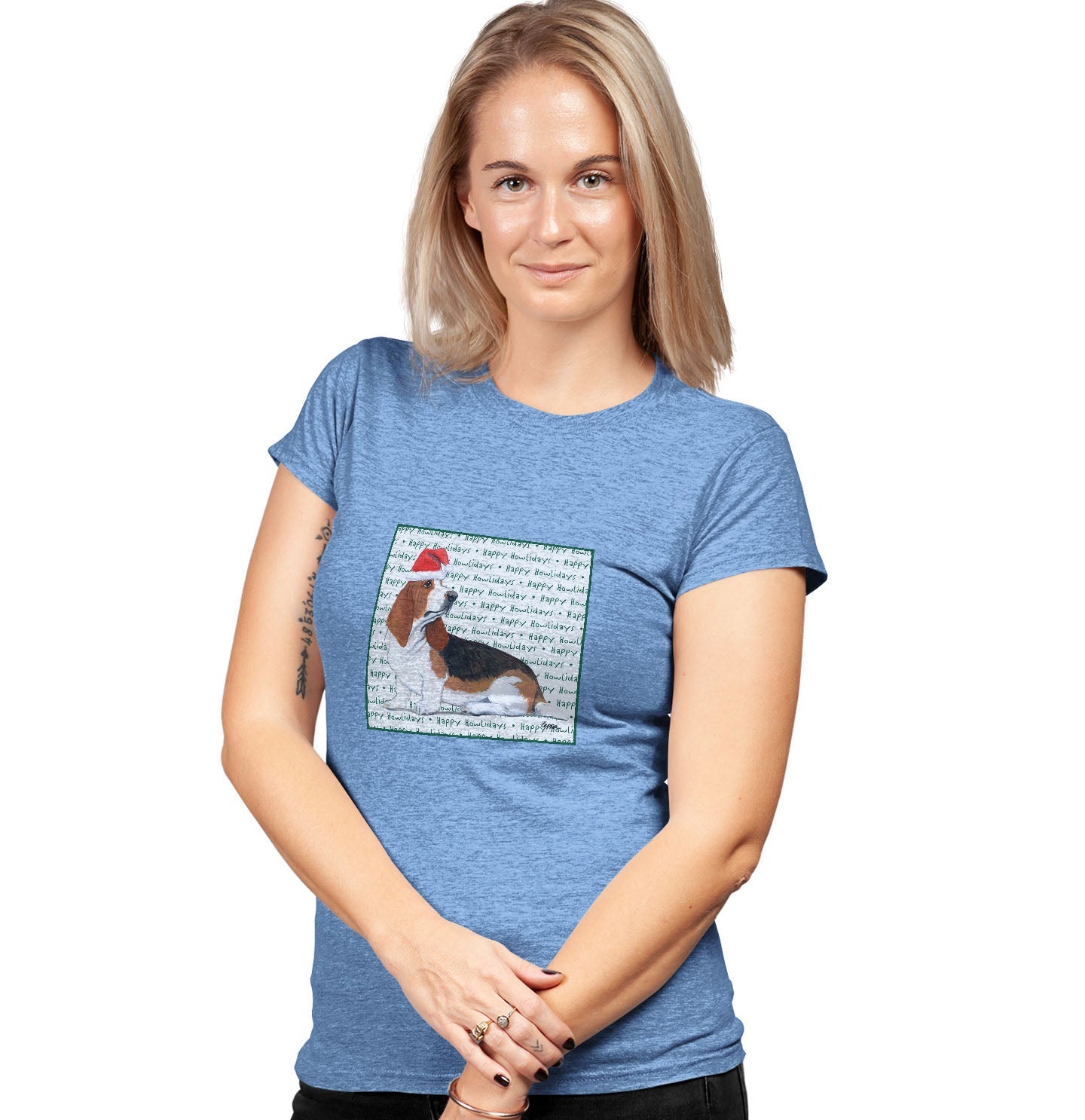 Basset Hound Happy Howlidays Text - Women's Tri-Blend T-Shirt