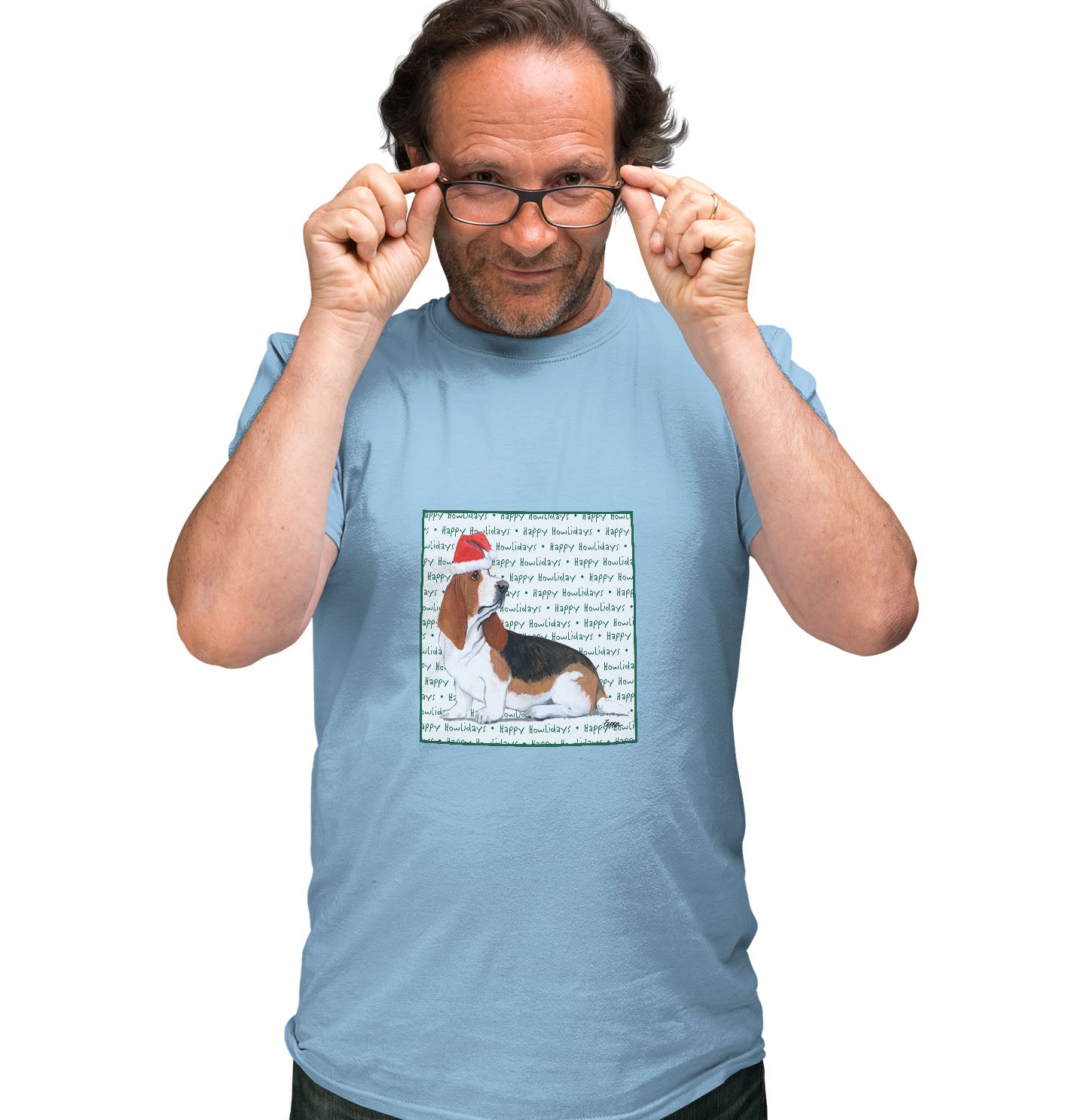 Basset Hound Happy Howlidays Text - Adult Unisex T-Shirt