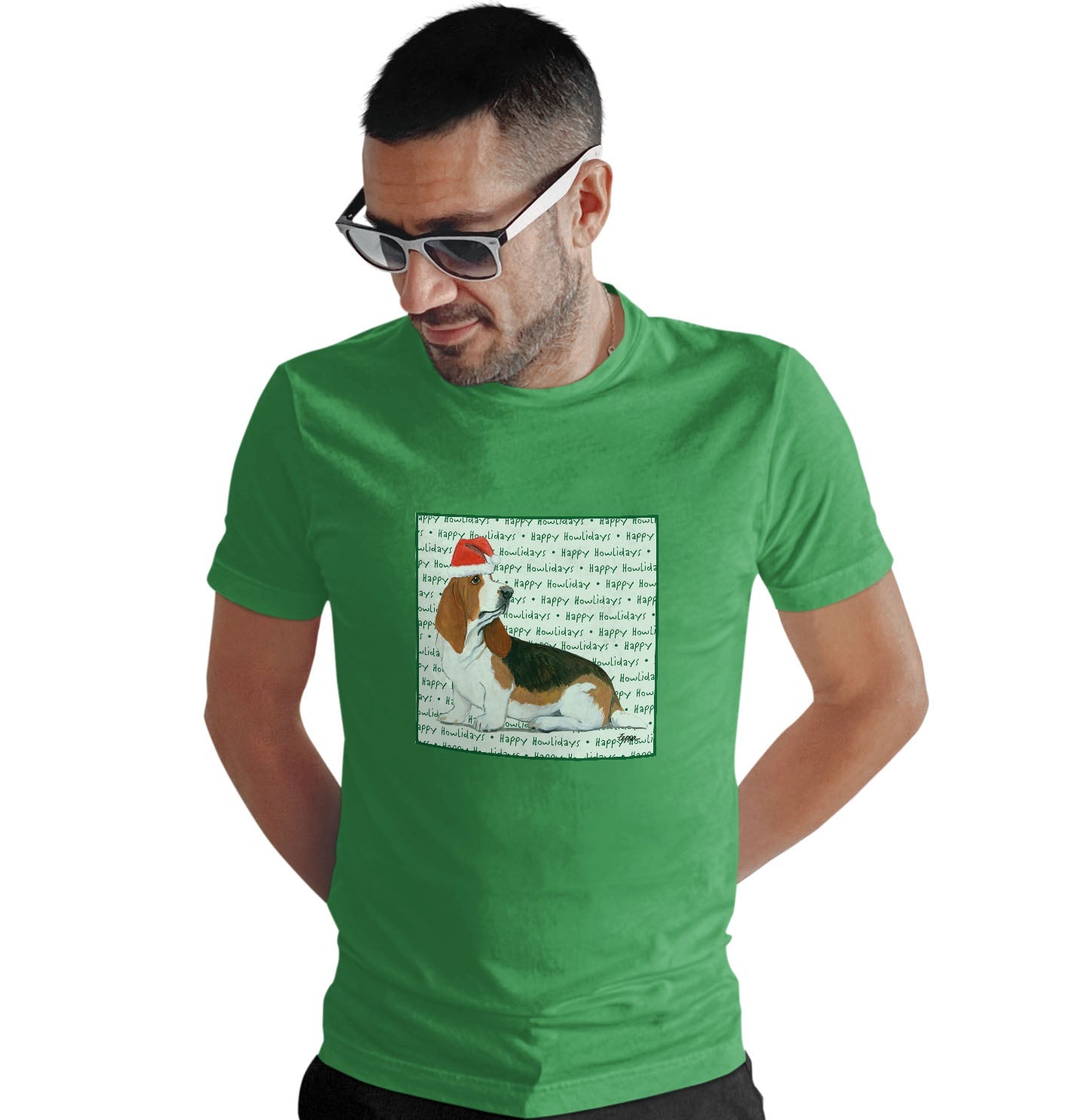 Basset Hound Happy Howlidays Text - Adult Unisex T-Shirt