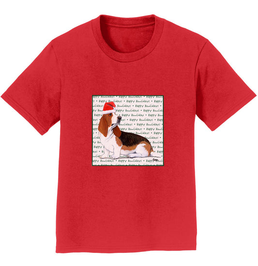Basset Hound Happy Howlidays Text - Kids' Unisex T-Shirt