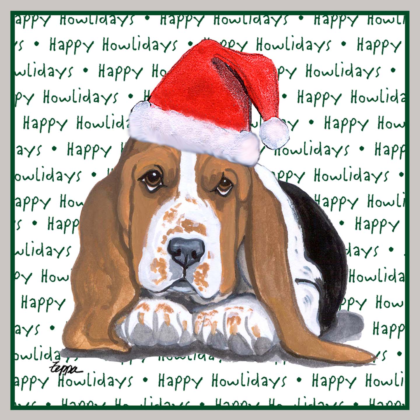 Basset Hound Puppy Happy Howlidays Text - Women's V-Neck Long Sleeve T-Shirt