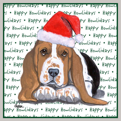 Basset Hound Puppy Happy Howlidays Text - Women's V-Neck Long Sleeve T-Shirt