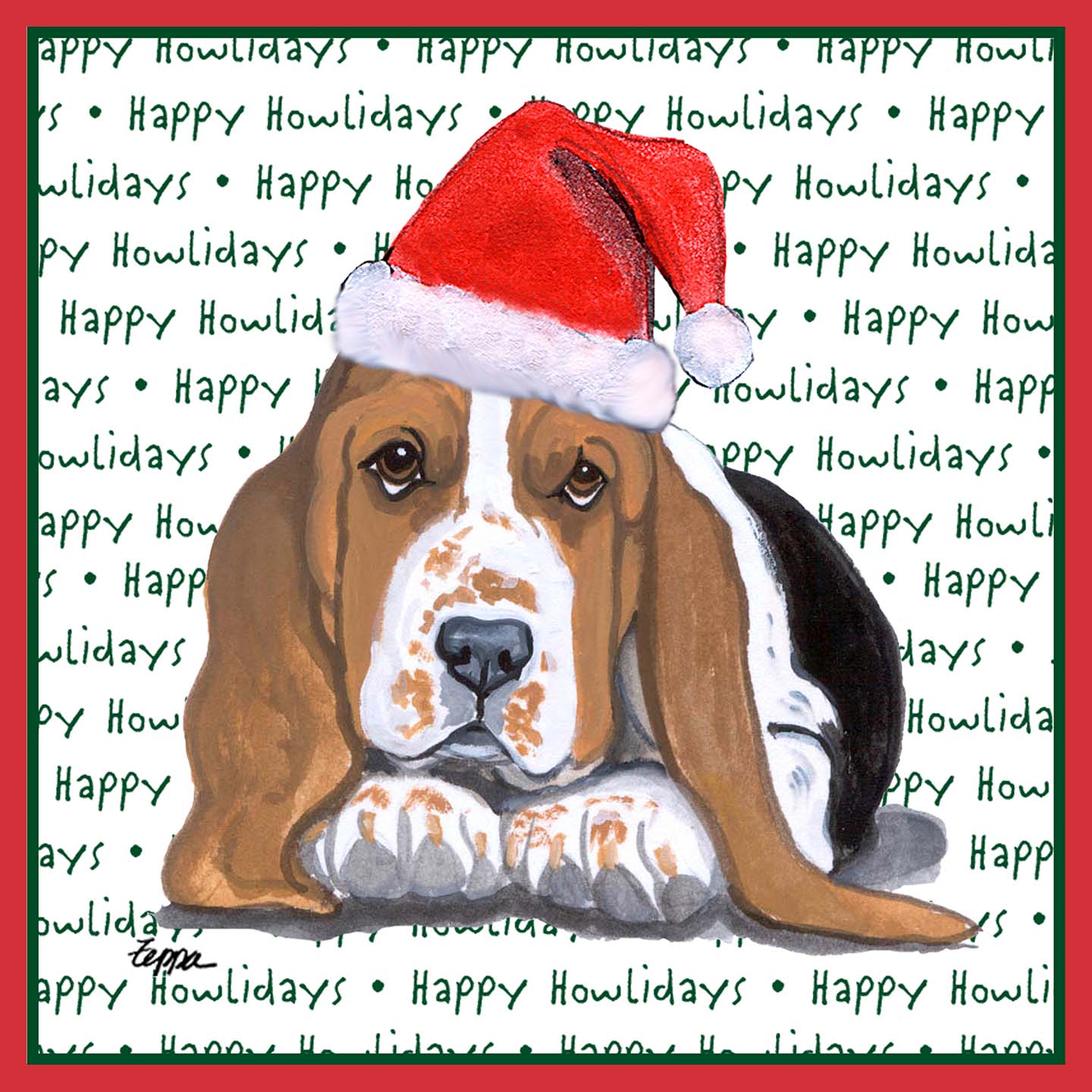 Basset Hound Puppy Happy Howlidays Text - Adult Unisex T-Shirt