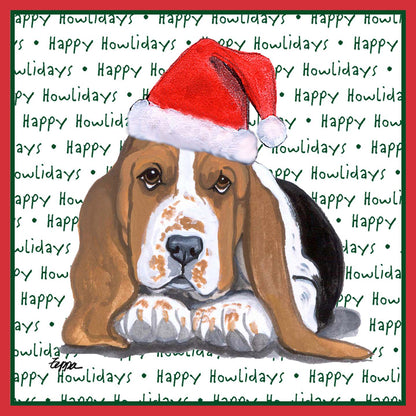Basset Hound Puppy Happy Howlidays Text - Adult Unisex T-Shirt