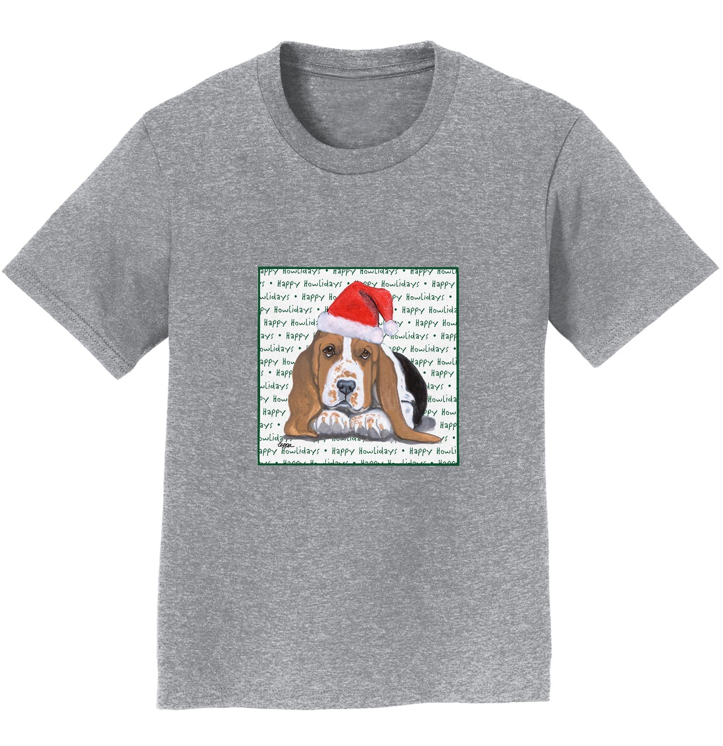 Basset Hound Puppy Happy Howlidays Text - Kids' Unisex T-Shirt