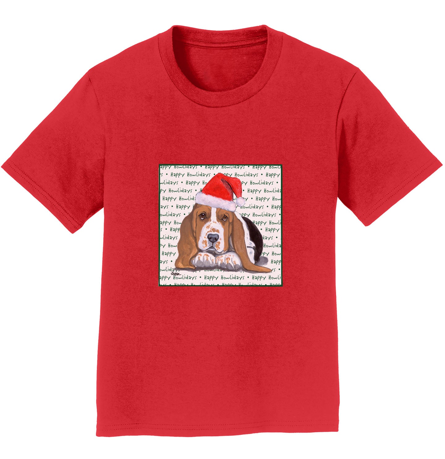 Basset Hound Puppy Happy Howlidays Text - Kids' Unisex T-Shirt