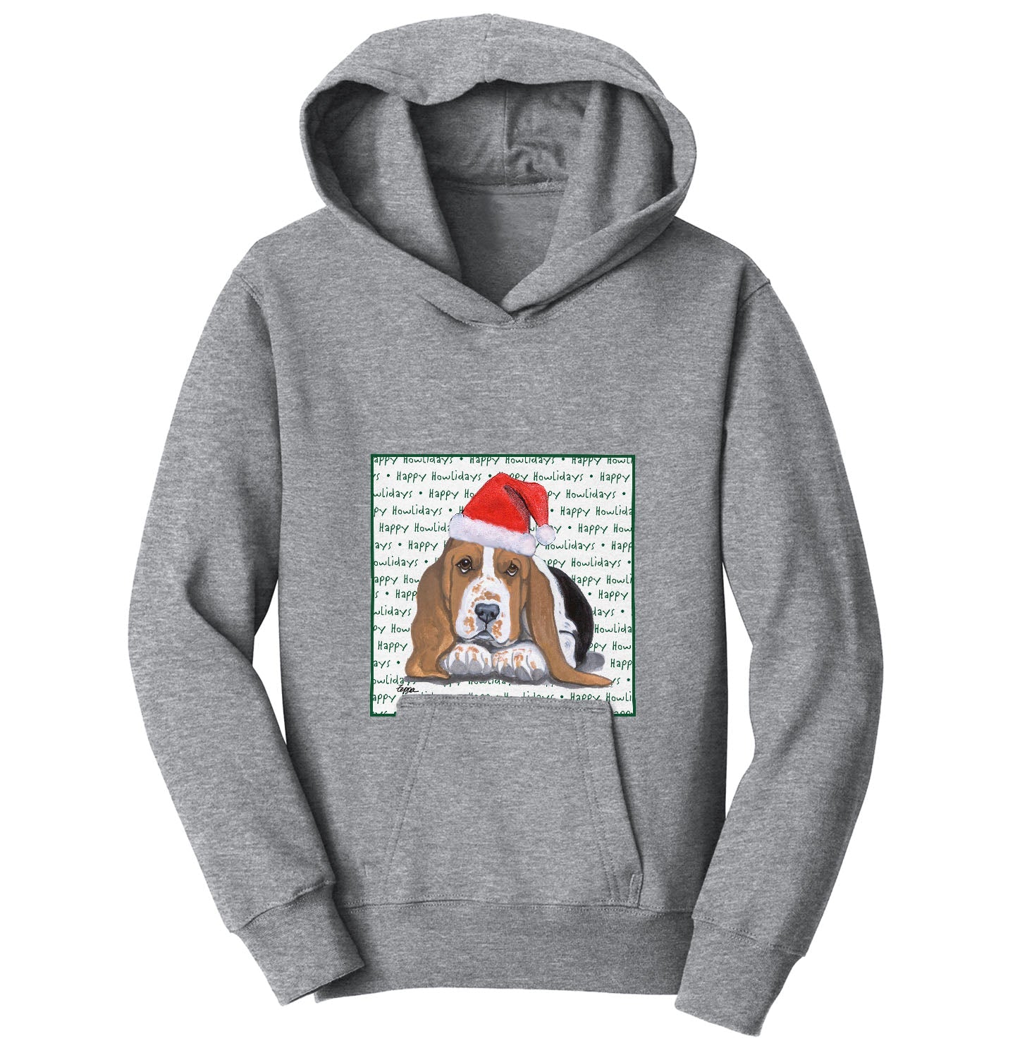 Basset Hound Puppy Happy Howlidays Text - Kids' Unisex Hoodie Sweatshirt
