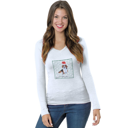 Beagle Happy Howlidays Text - Women's V-Neck Long Sleeve T-Shirt