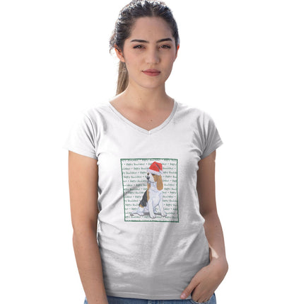 Beagle Puppy Happy Howlidays Text - Women's V-Neck T-Shirt