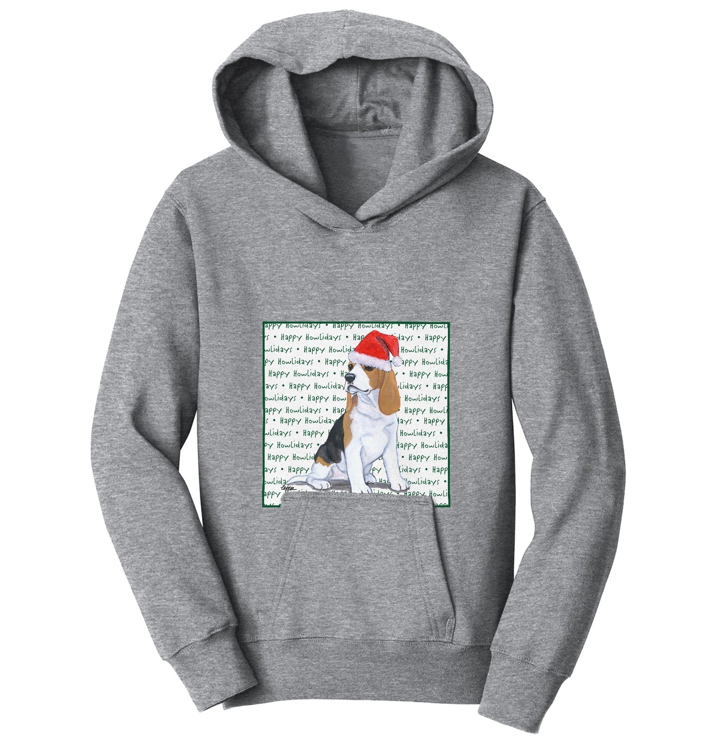 Beagle Puppy Happy Howlidays Text - Kids' Unisex Hoodie Sweatshirt