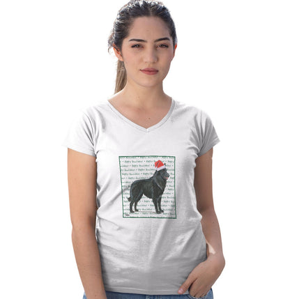 Belgian Sheepdog Happy Howlidays Text - Women's V-Neck T-Shirt