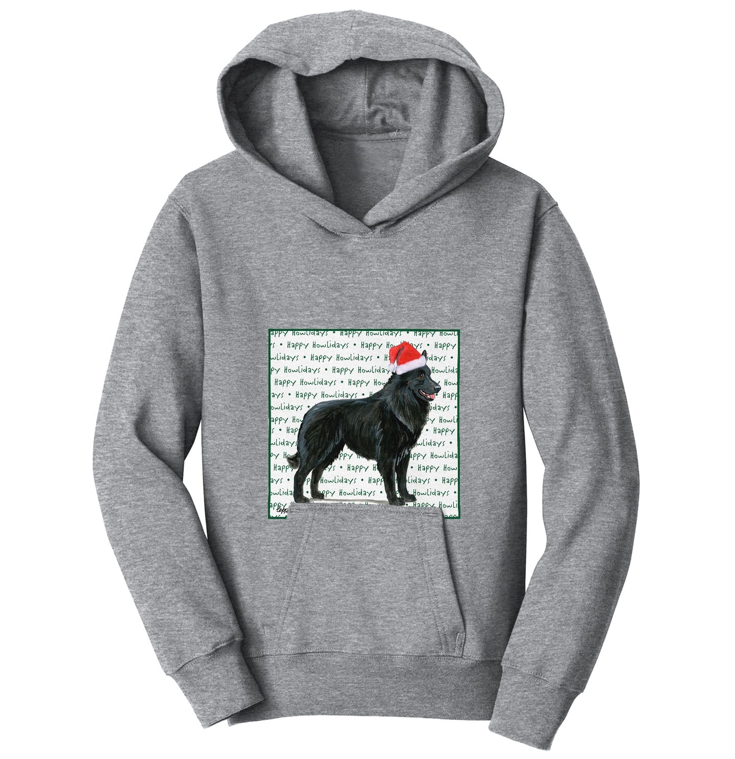 Belgian Sheepdog Happy Howlidays Text - Kids' Unisex Hoodie Sweatshirt