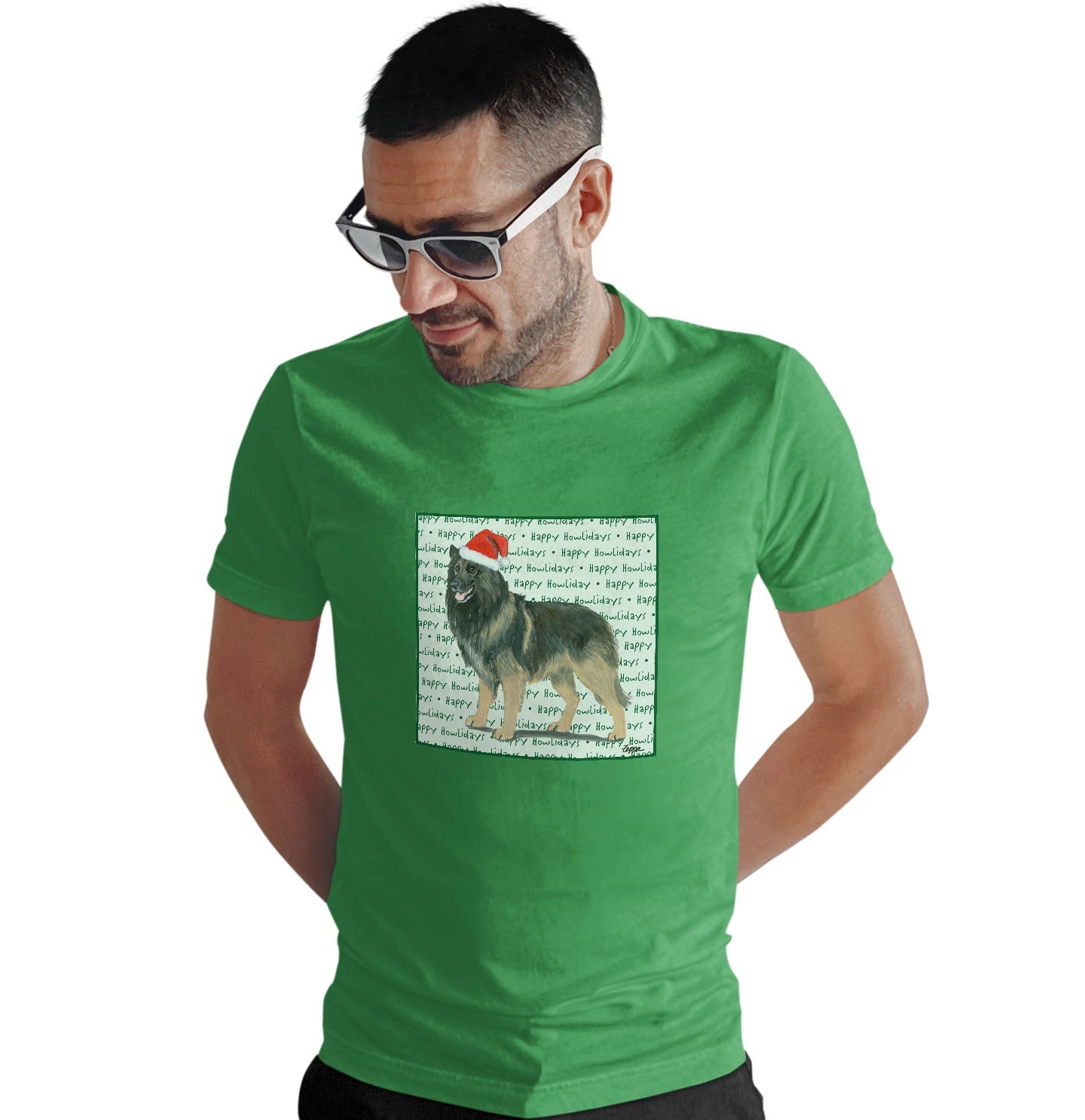 Belgian Tervuren Happy Howlidays Text - Adult Unisex T-Shirt