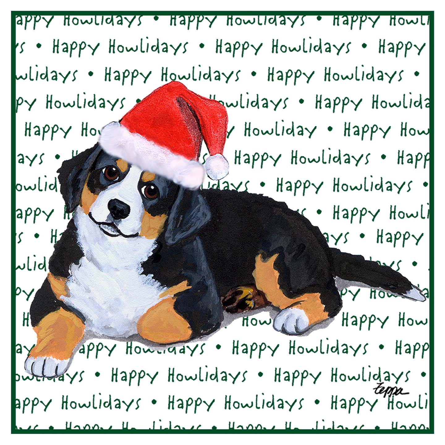 Bernese Mountain Dog Puppy Happy Howlidays Text - Women's V-Neck T-Shirt