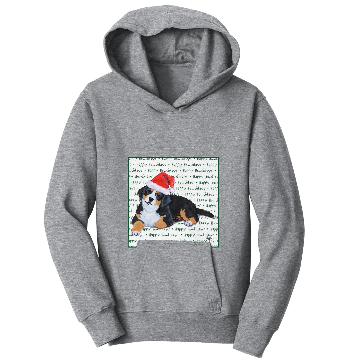 Bernese Mountain Dog Puppy Happy Howlidays Text - Kids' Unisex Hoodie Sweatshirt