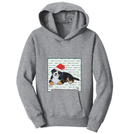 Bernese Mountain Dog Puppy Happy Howlidays Text - Kids' Unisex Hoodie Sweatshirt