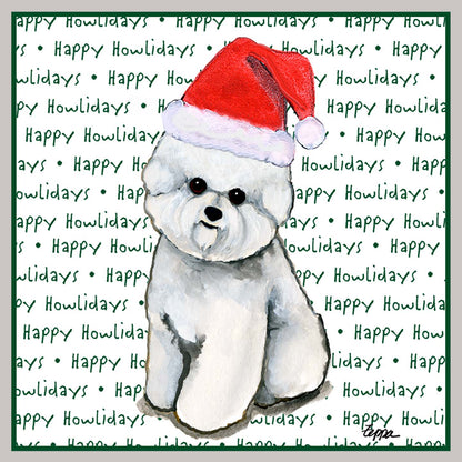 Bichon Frise Happy Howlidays Text - Women's V-Neck Long Sleeve T-Shirt