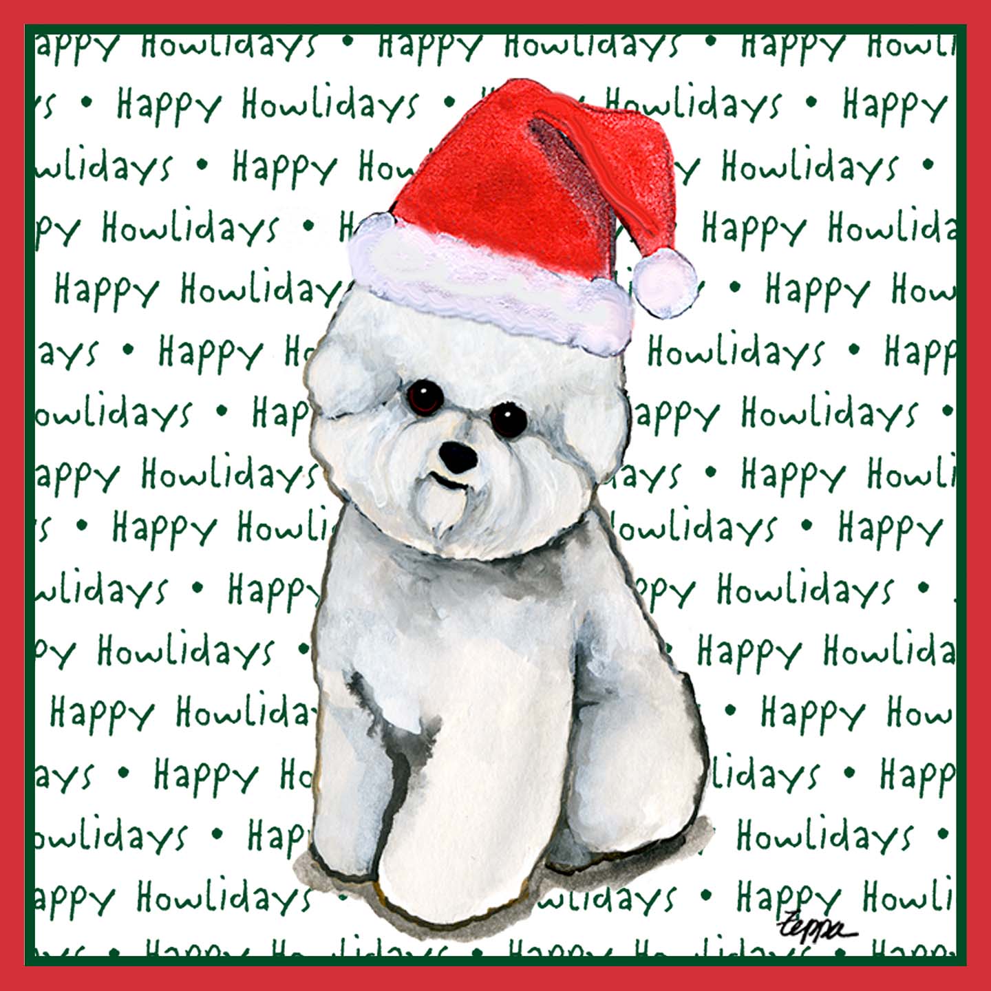 Bichon Frise Happy Howlidays Text - Adult Unisex T-Shirt