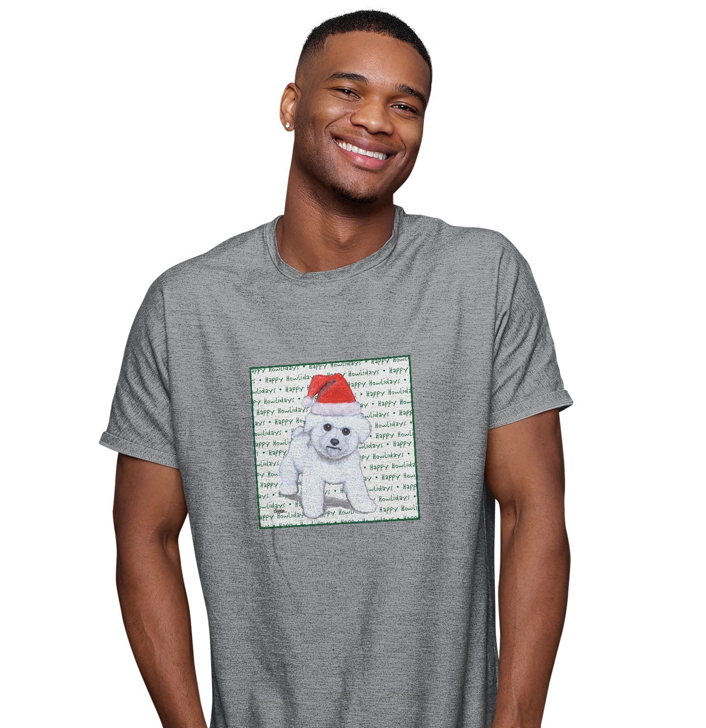 Bichon Frise Puppy Happy Howlidays Text - Adult Unisex T-Shirt