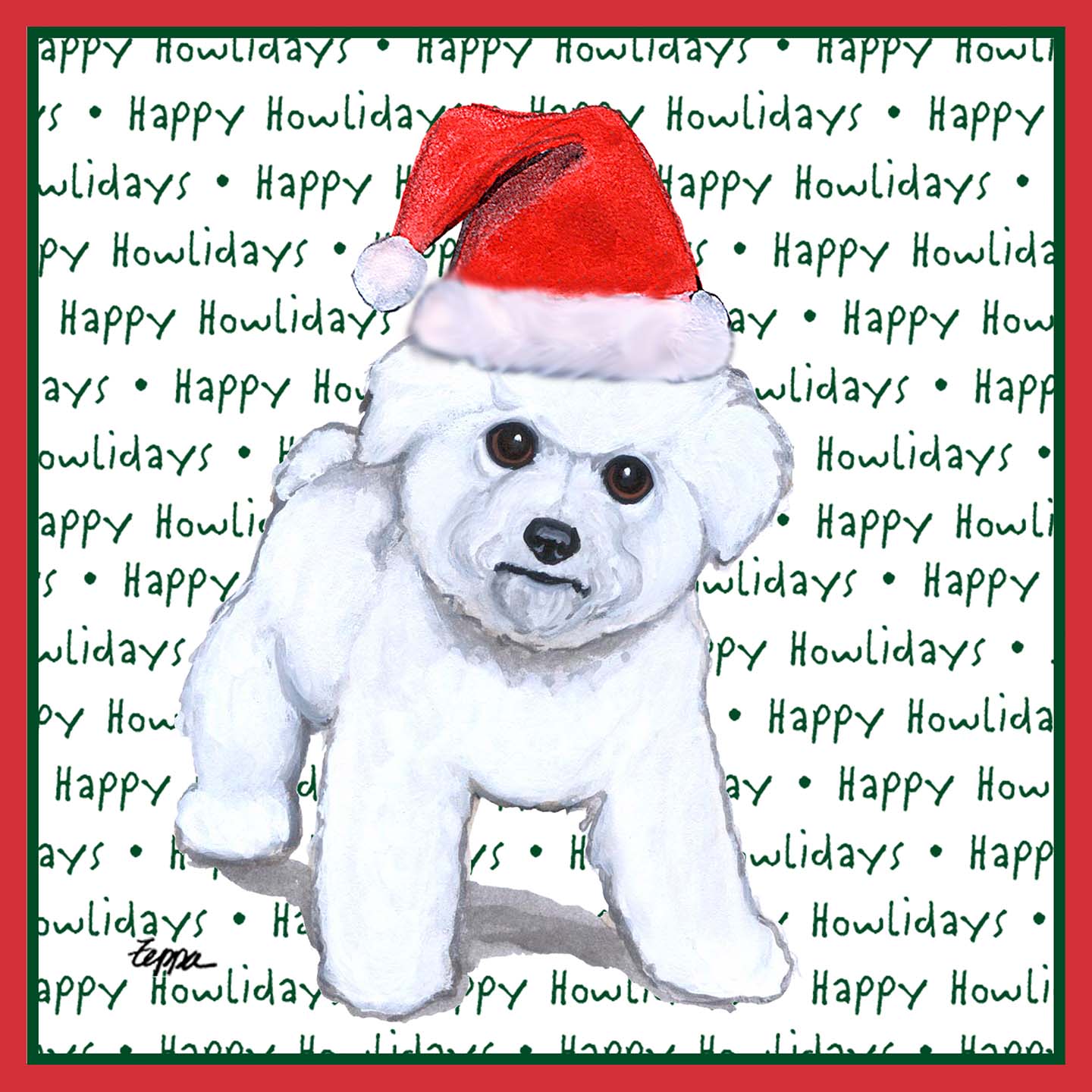 Bichon Frise Puppy Happy Howlidays Text - Adult Unisex T-Shirt