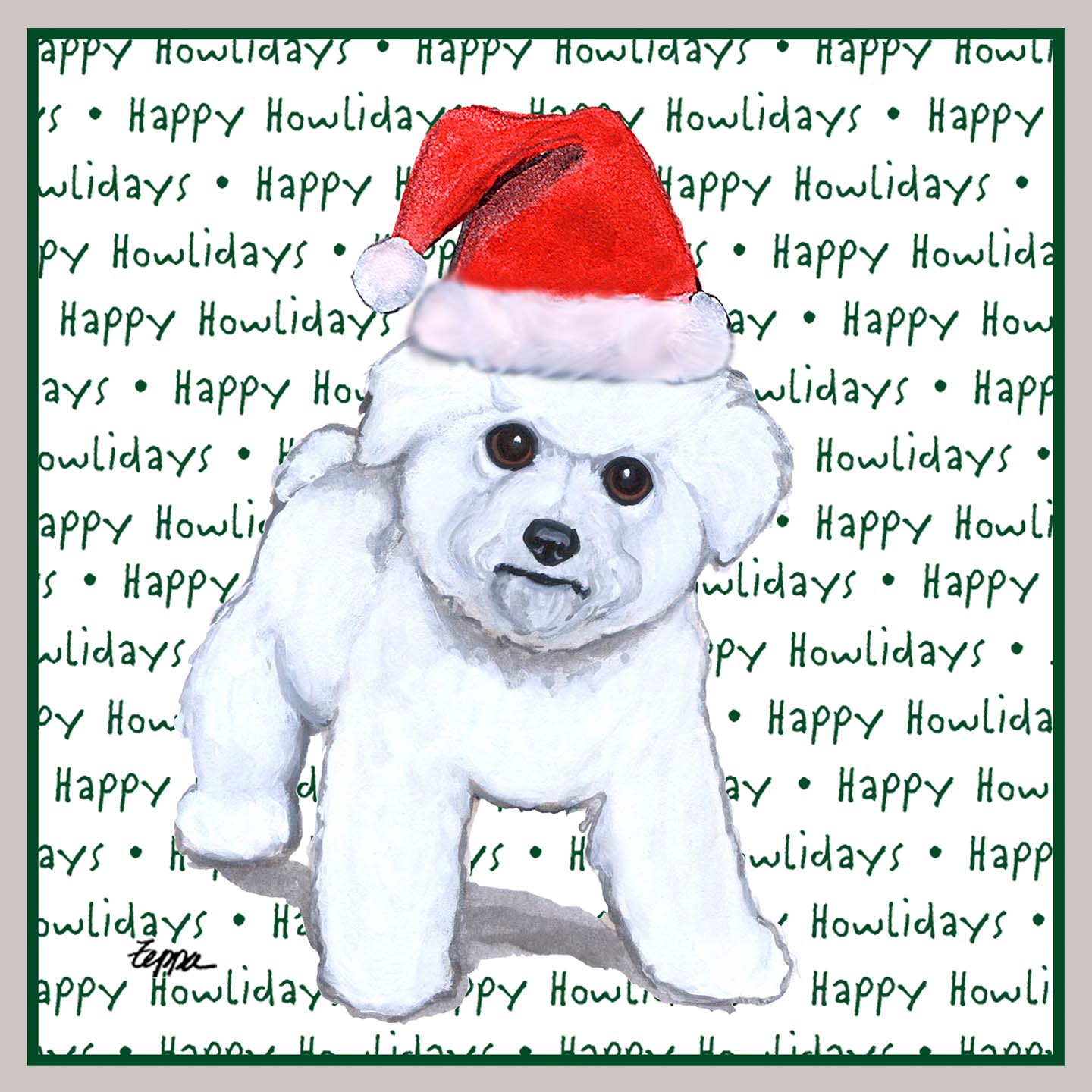 Bichon Frise Puppy Happy Howlidays Text - Adult Unisex Crewneck Sweatshirt