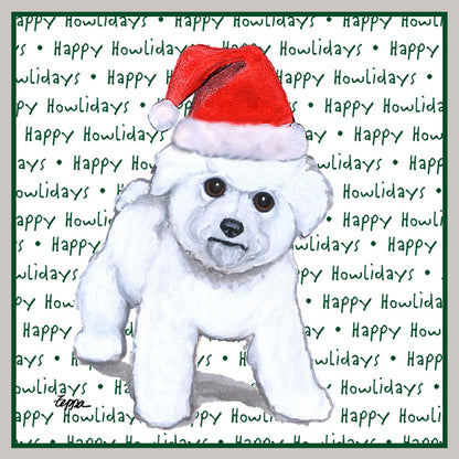 Bichon Frise Puppy Happy Howlidays Text - Adult Unisex Crewneck Sweatshirt