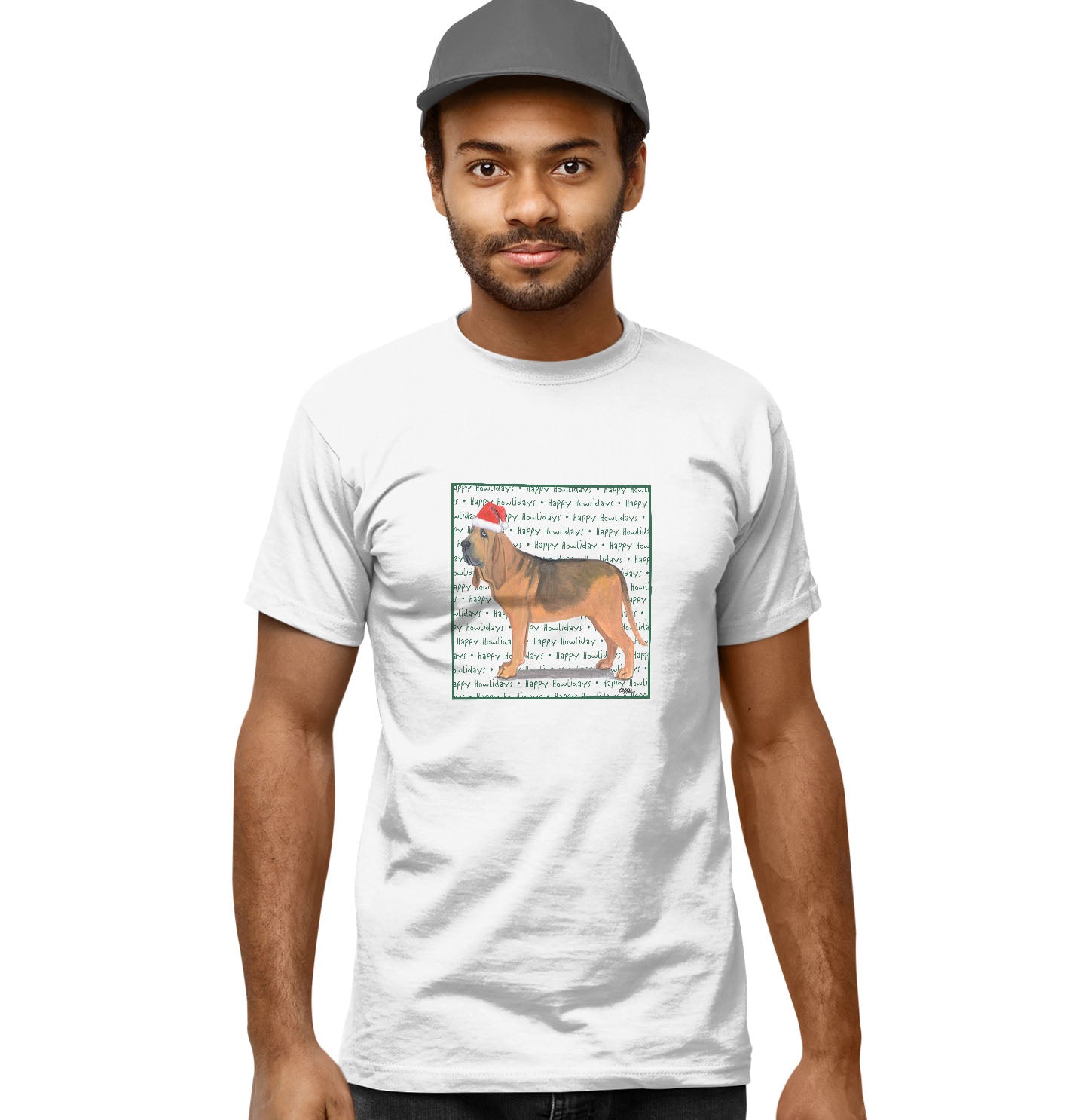 Bloodhound Happy Howlidays Text - Adult Unisex T-Shirt