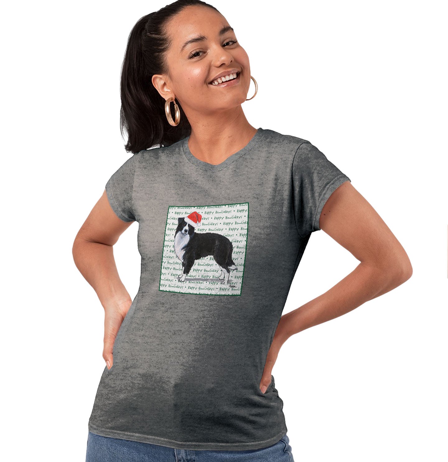 Border Collie Happy Howlidays Text - Women's Tri-Blend T-Shirt