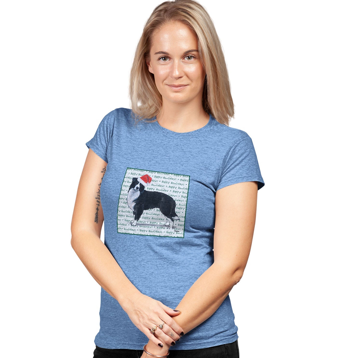 Border Collie Happy Howlidays Text - Women's Tri-Blend T-Shirt