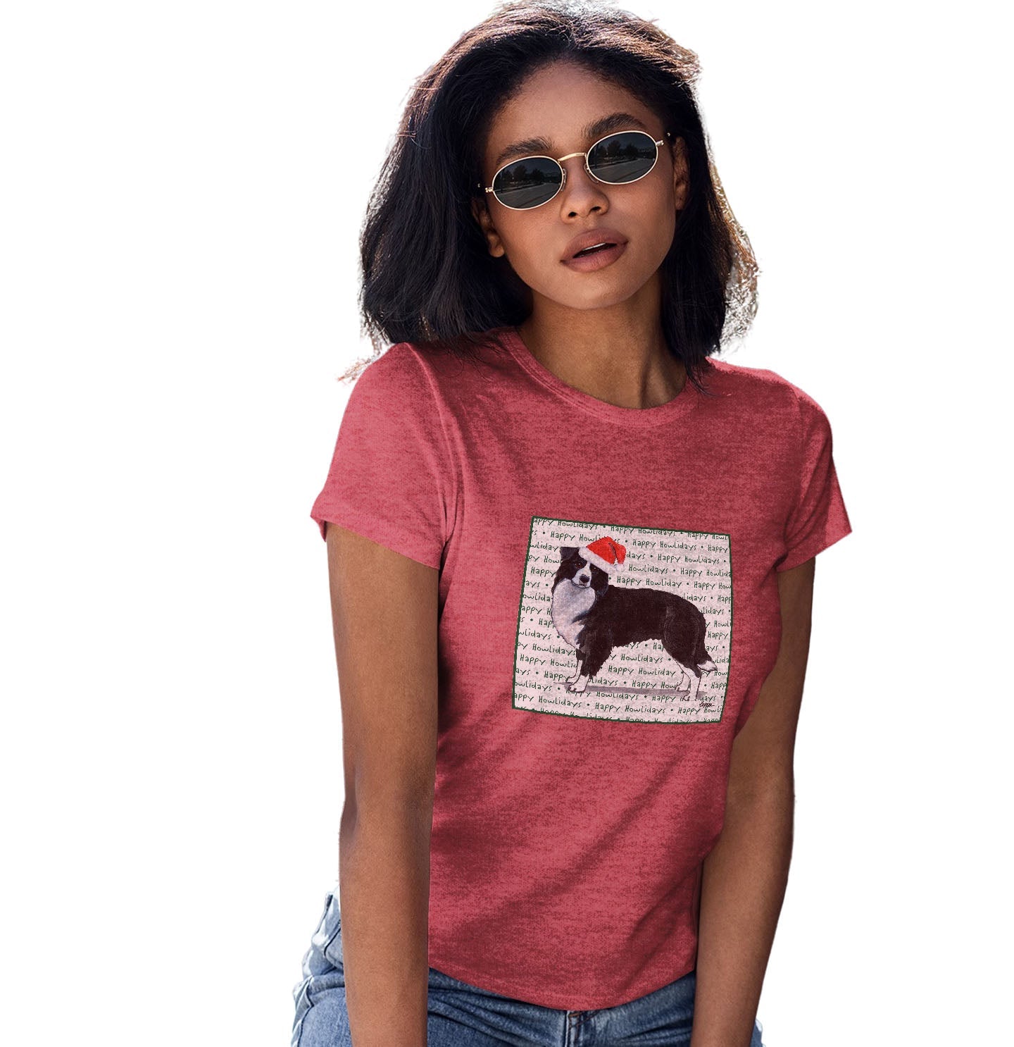 Border Collie Happy Howlidays Text - Women's Tri-Blend T-Shirt