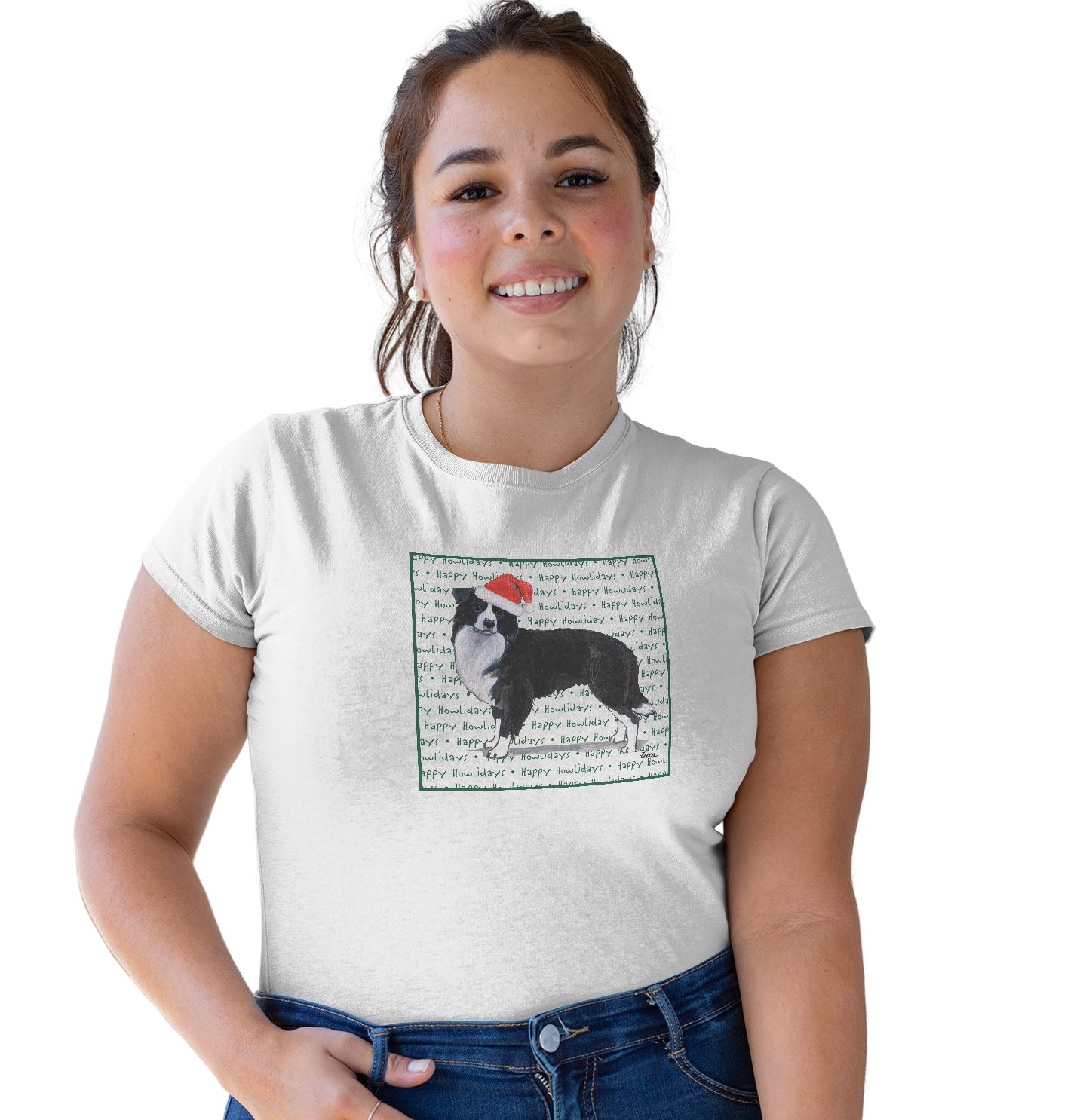 Border Collie Happy Howlidays Text - Women's Tri-Blend T-Shirt