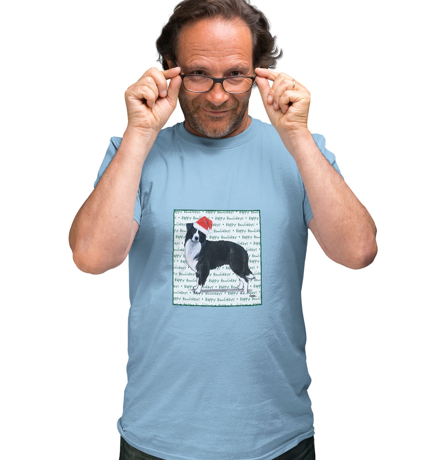 Border Collie Happy Howlidays Text - Adult Unisex T-Shirt