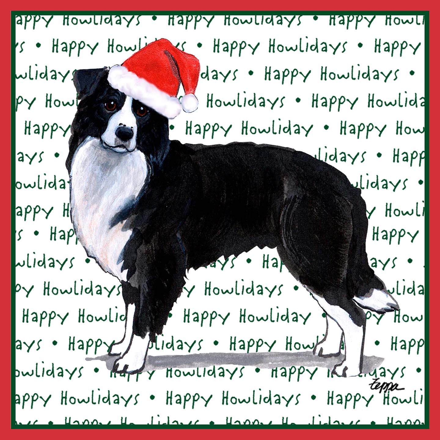 Border Collie Happy Howlidays Text - Adult Unisex T-Shirt