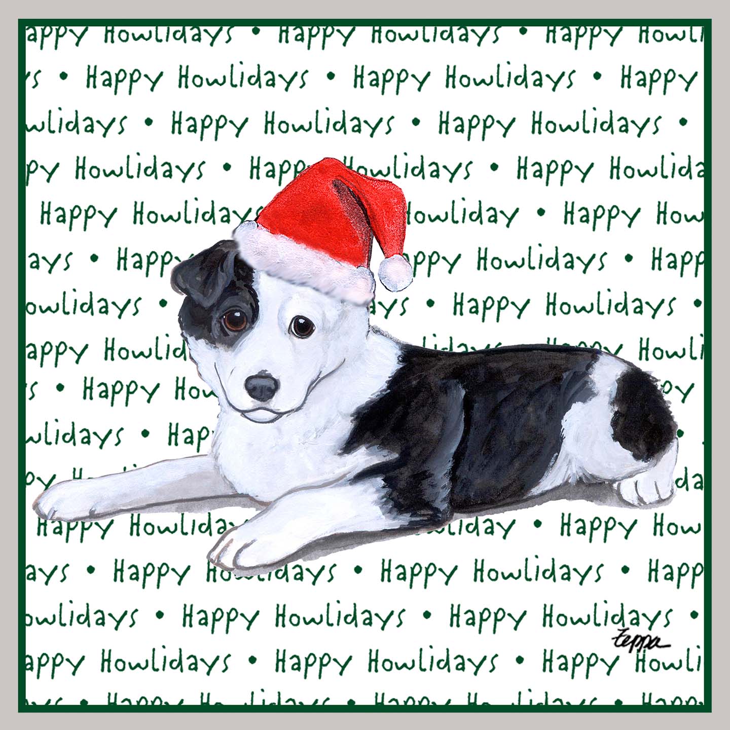 Border Collie Puppy Happy Howlidays Text - Women's V-Neck Long Sleeve T-Shirt