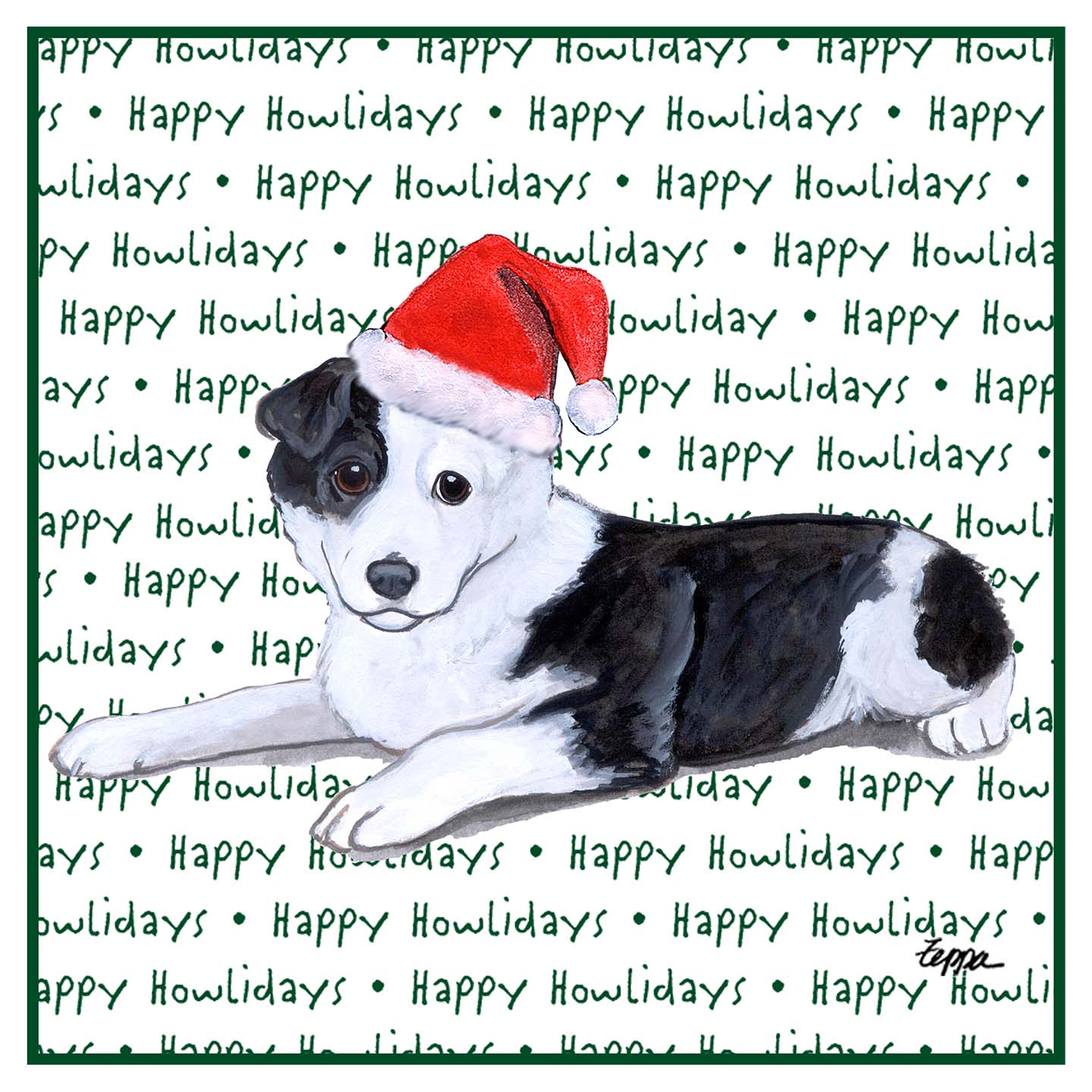 Border Collie Puppy Happy Howlidays Text - Adult Unisex Hoodie Sweatshirt