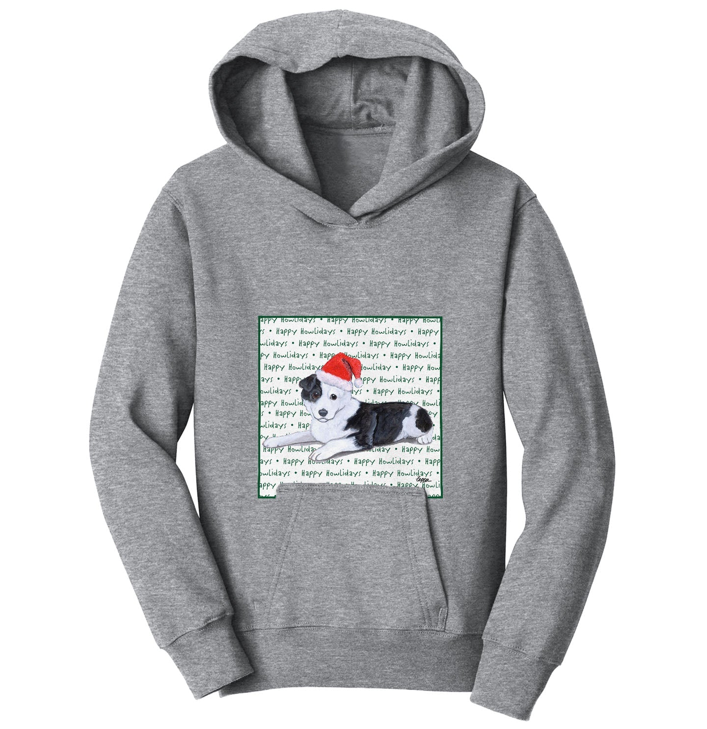 Border Collie Puppy Happy Howlidays Text - Kids' Unisex Hoodie Sweatshirt