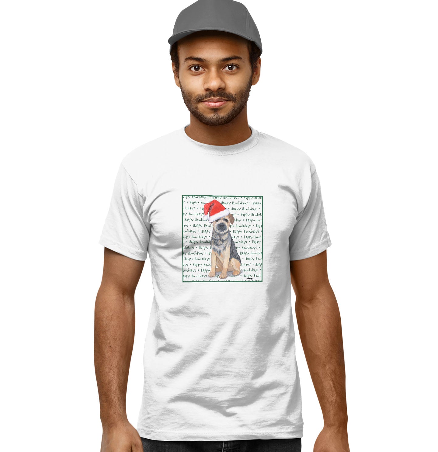 Border Terrier Happy Howlidays Text - Adult Unisex T-Shirt