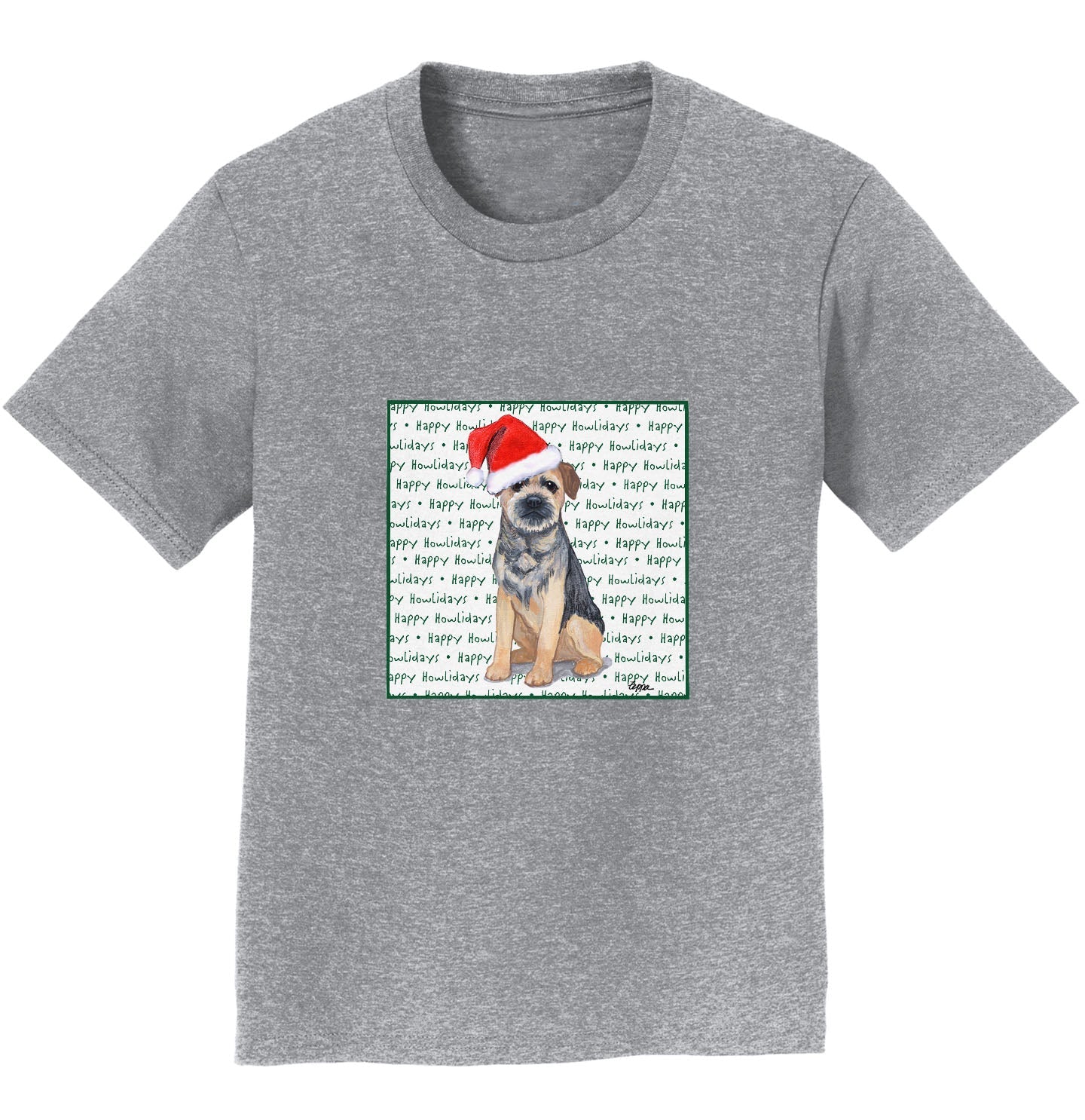 Border Terrier Happy Howlidays Text - Kids' Unisex T-Shirt