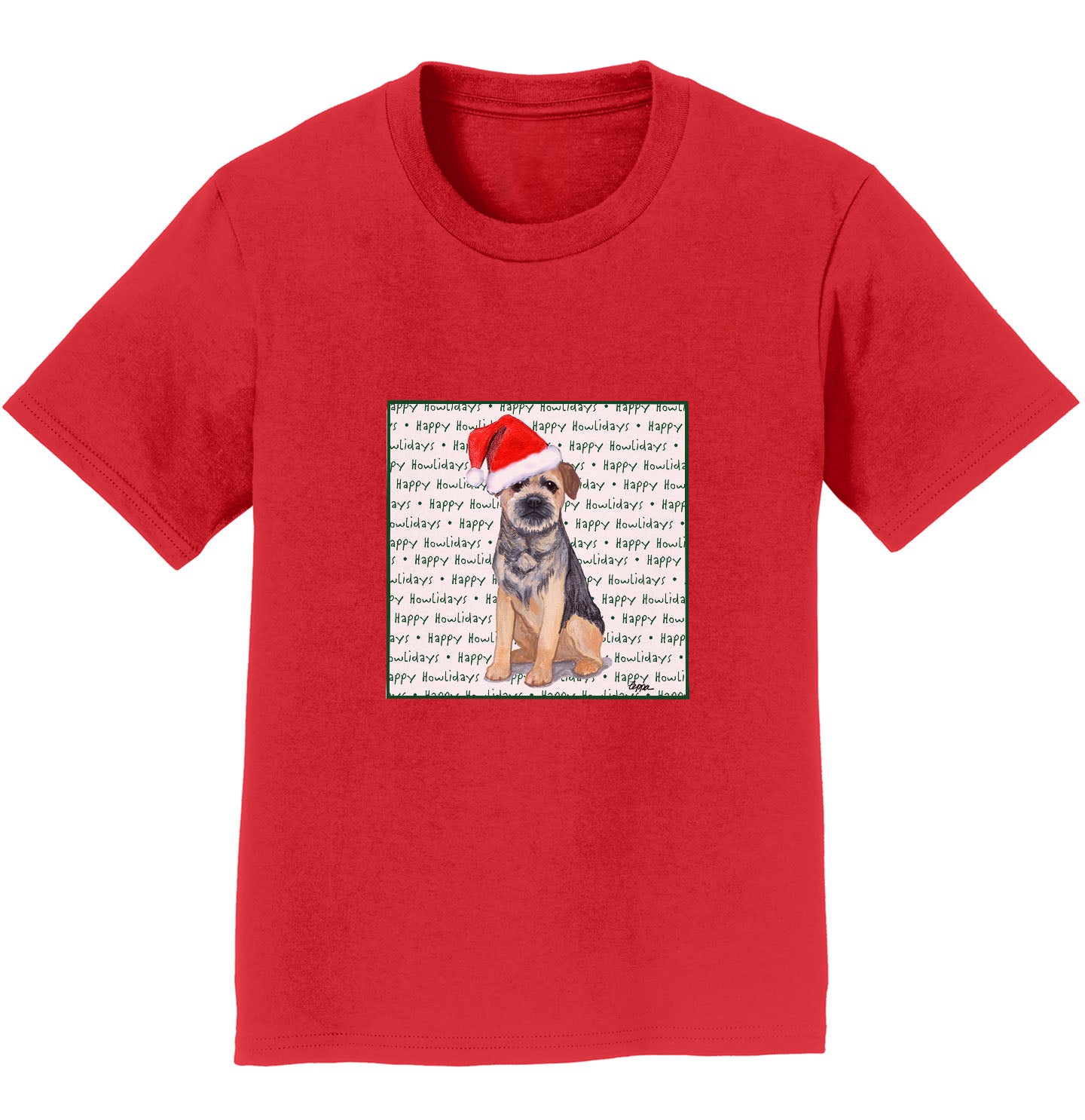 Border Terrier Happy Howlidays Text - Kids' Unisex T-Shirt