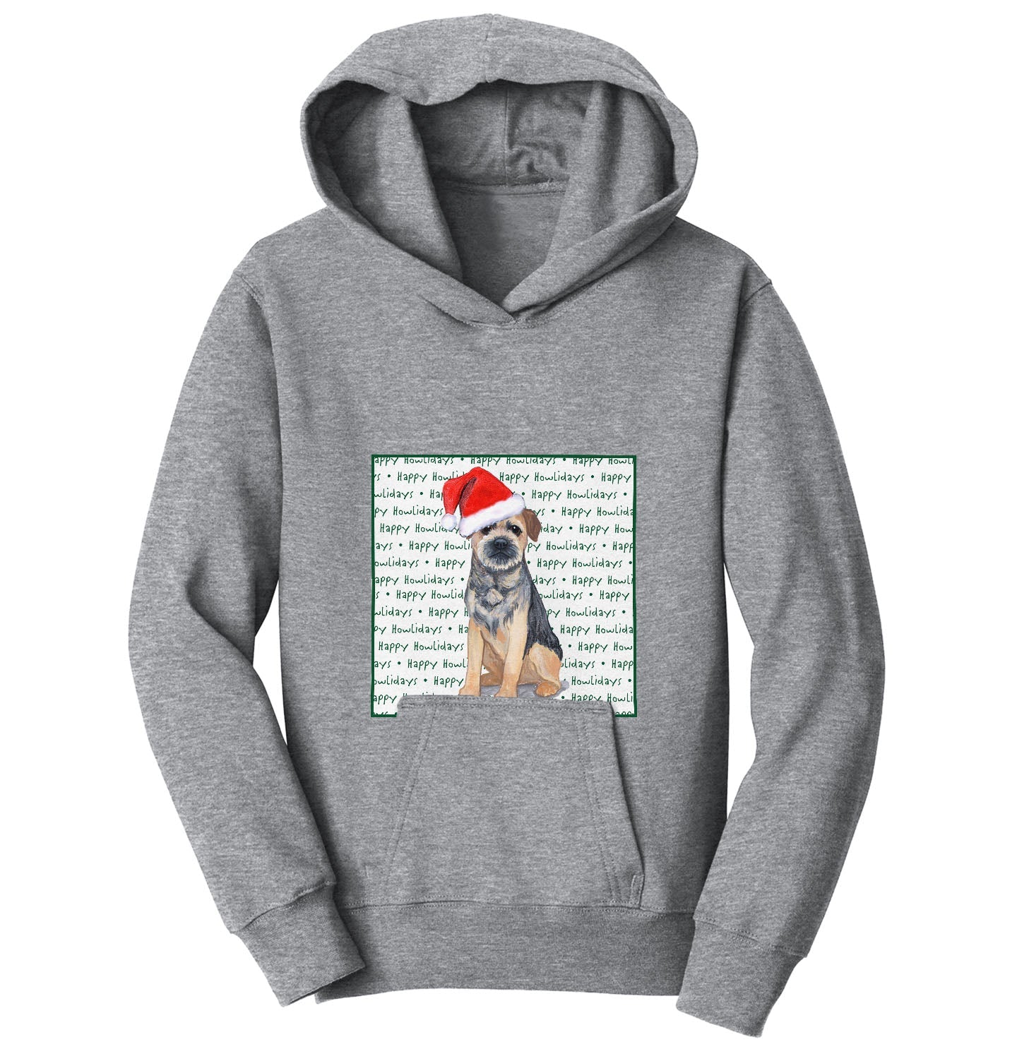 Border Terrier Happy Howlidays Text - Kids' Unisex Hoodie Sweatshirt