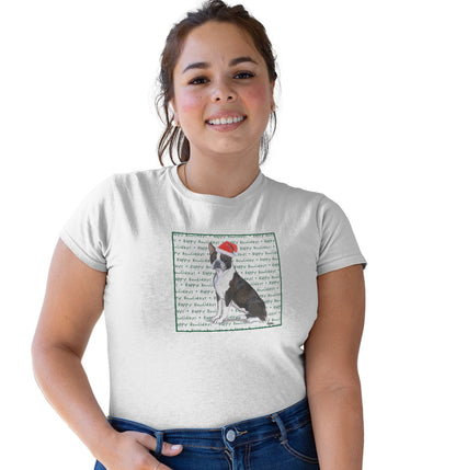 Boston Terrier Happy Howlidays Text - Women's Tri-Blend T-Shirt