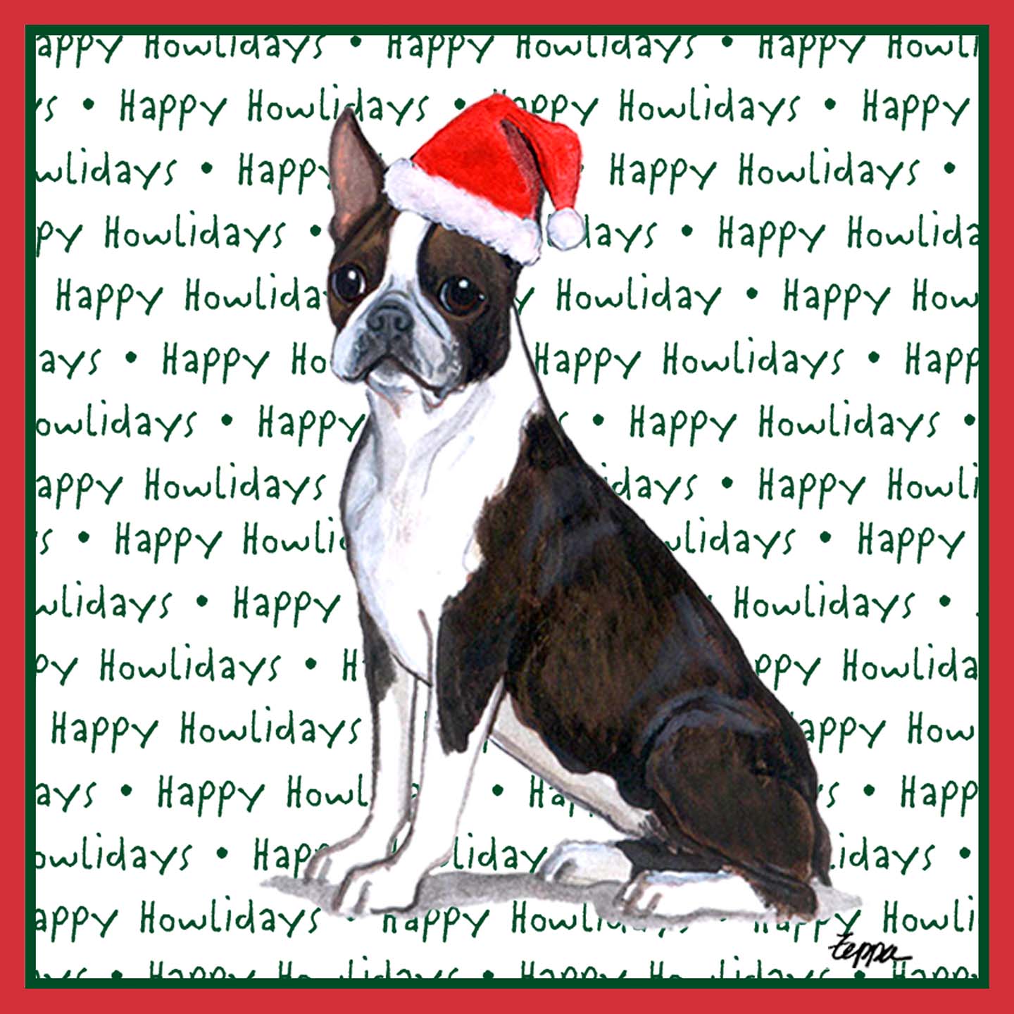 Boston Terrier Happy Howlidays Text - Adult Unisex T-Shirt