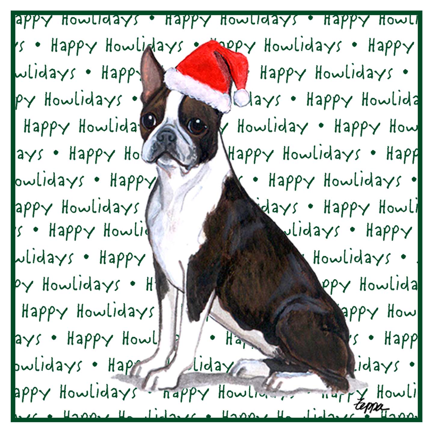 Boston Terrier Happy Howlidays Text - Adult Unisex Hoodie Sweatshirt